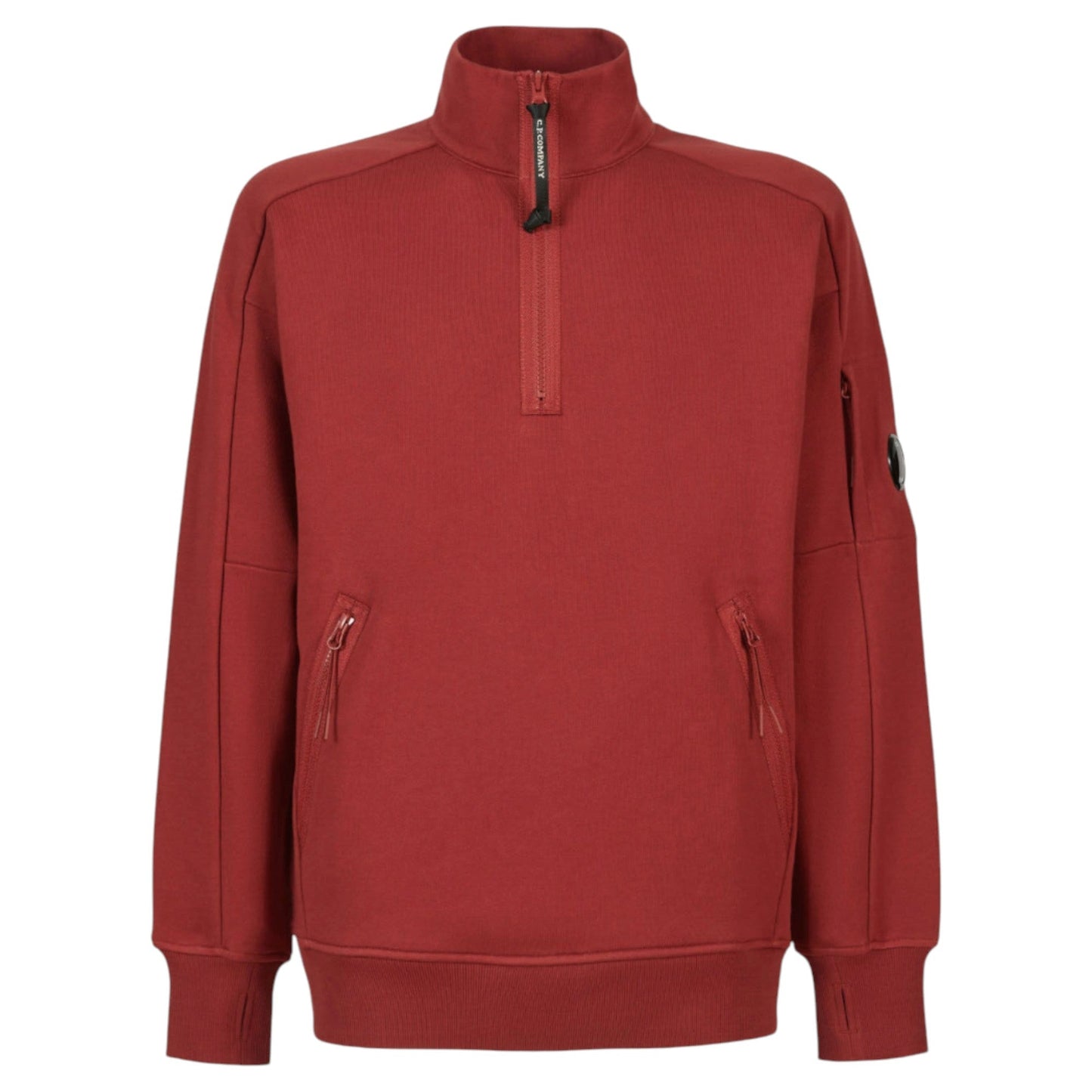 C.P. Company Diagonal Raised Fleece 1/4 Zip Lens Red Sweatshirt