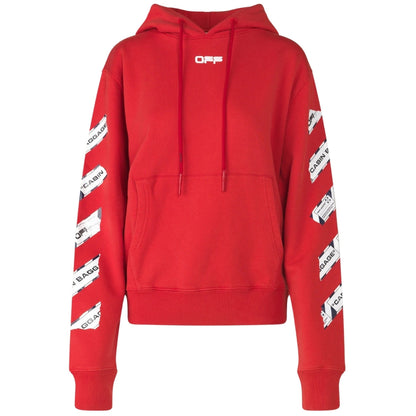 Off White Airport Tape Diag Red Hoodie - Style Centre Wholesale