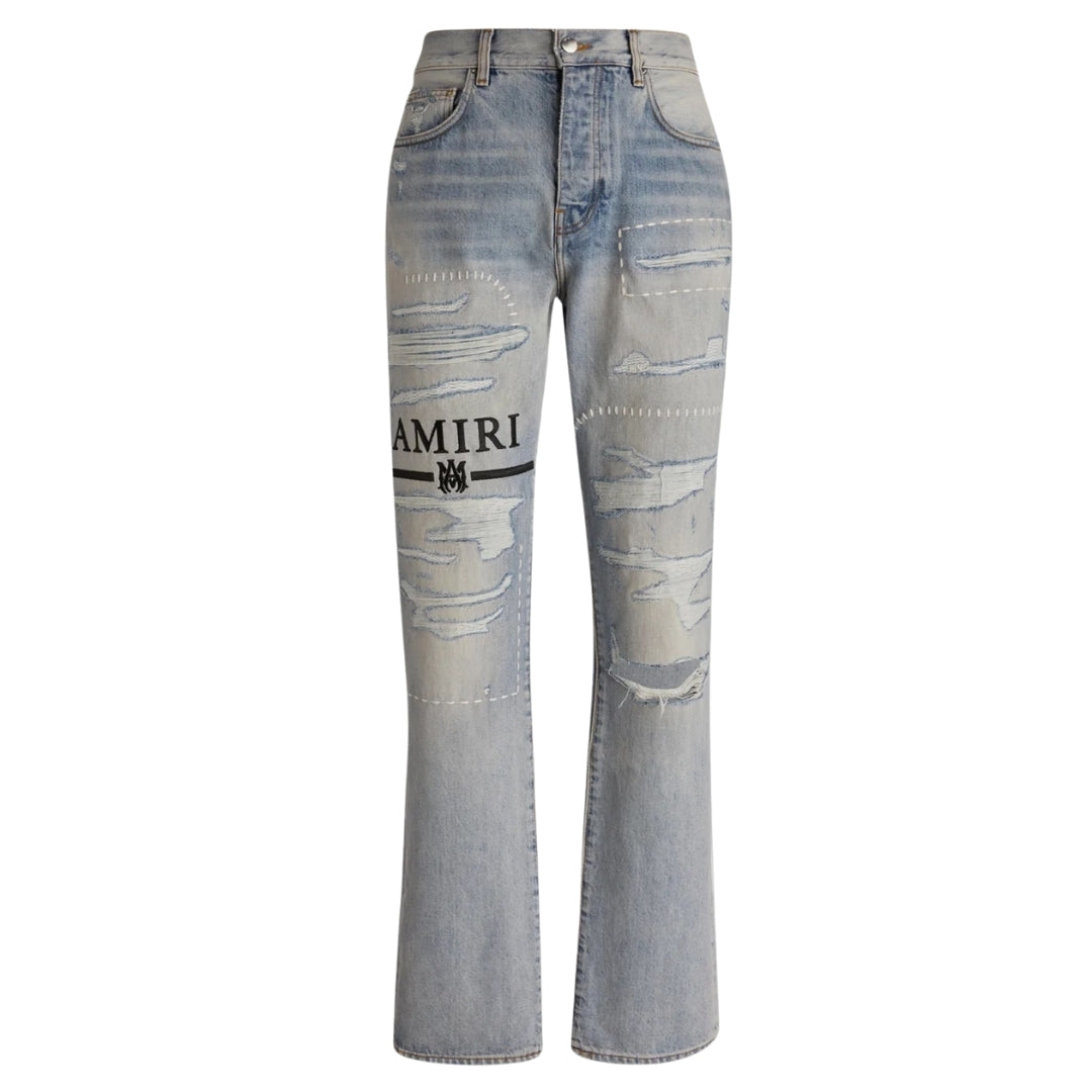 Amiri MA Bar Logo Straight Fit Stone indigo Blue Denim Jeans W31 L32 / 32L