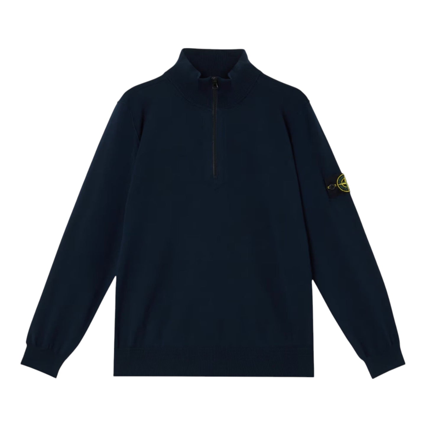 Stone Island 1/4 Zip Navy Ribbed Collar Sweatshirt
