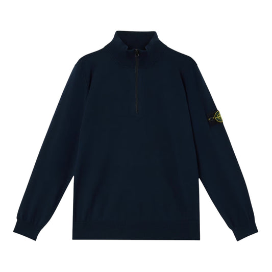 Stone Island 1/4 Zip Navy Ribbed Collar Sweatshirt