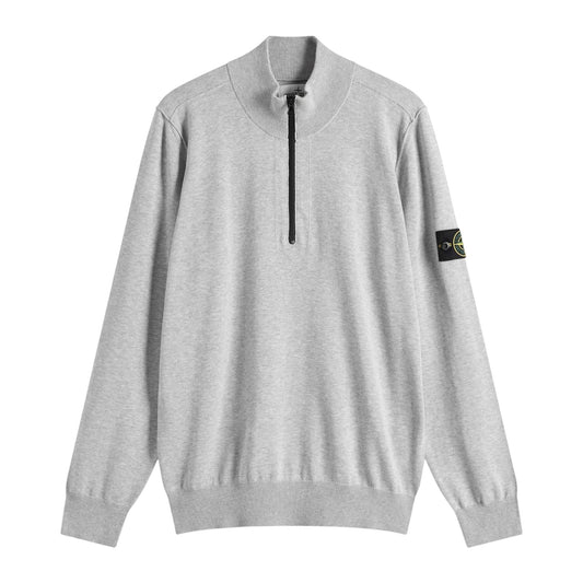 Stone Island 1/4 Zip Grey Ribbed Collar Thin Sweatshirt