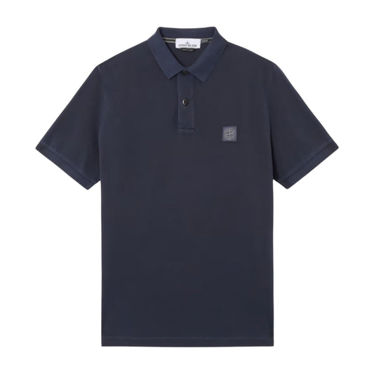 Stone Island Organic Cotton Elastane Pique Navy Polo Shirt