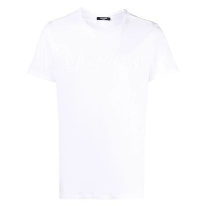 BALMAIN YH1EF000BB20 Balmain Paris Embossed Logo White T-Shirt 0FA WHITE T-SHIRT MALE S