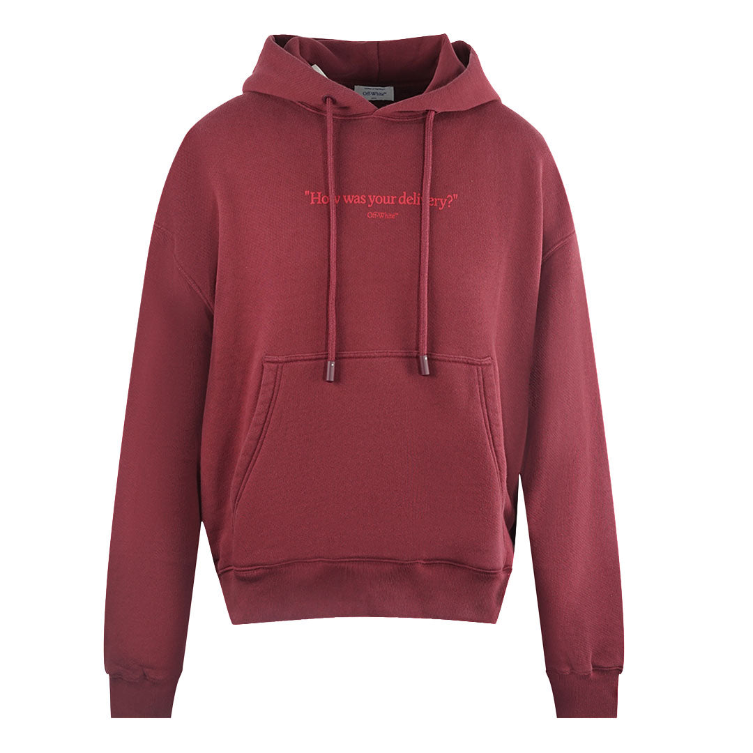 Off White How Was Your Delivery Dark Red Skate Hoodie