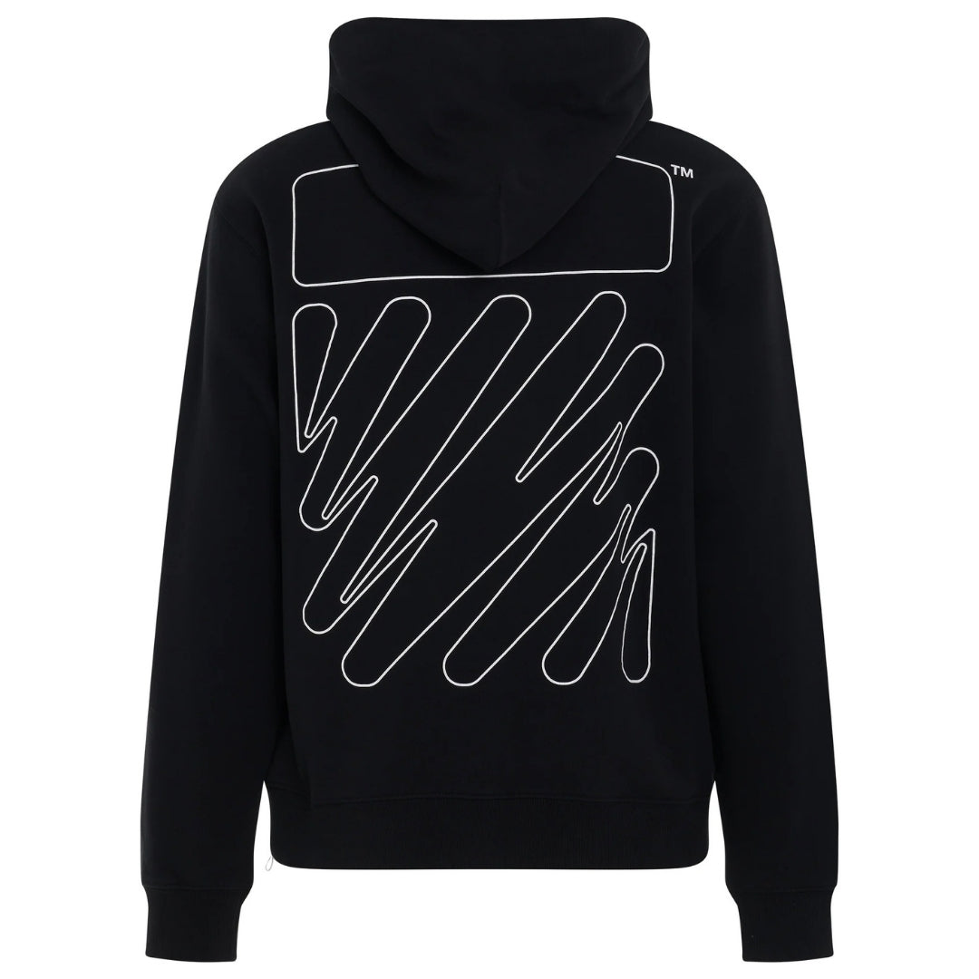 Off White Wave Outline Diag Design Black Slim Hoodie
