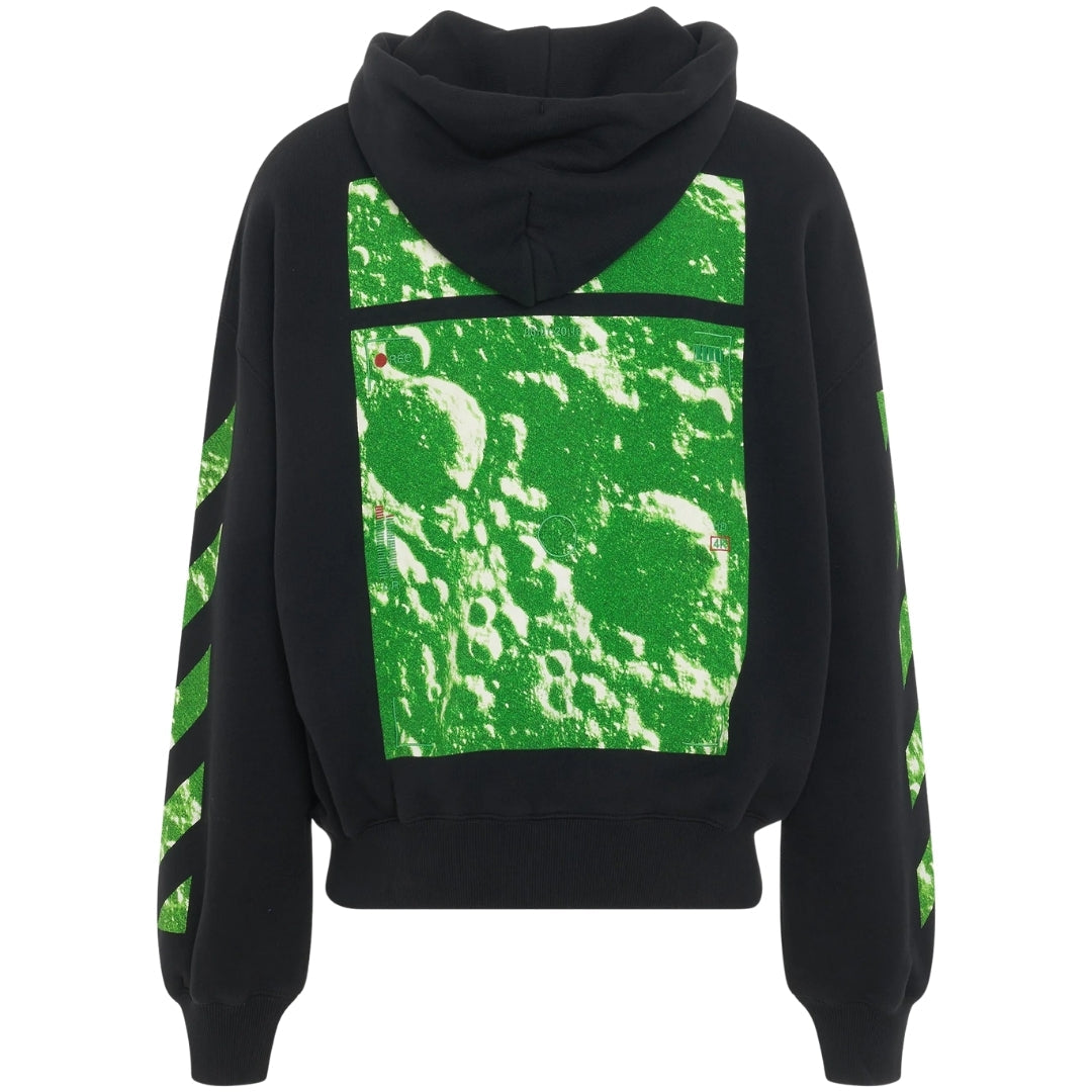 Off White Moon Tab Design Oversized Fit Black Hoodie