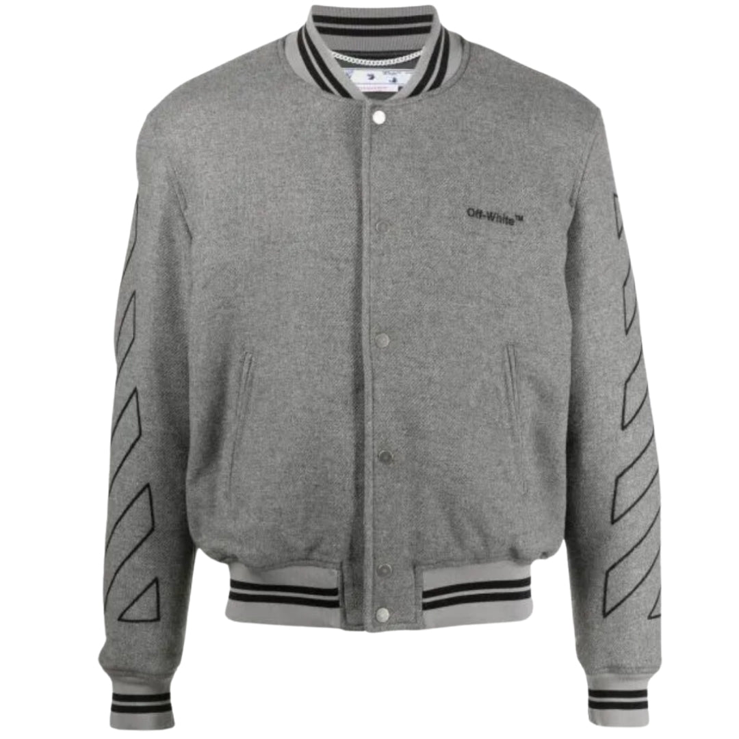 Off White Diag Outline Grey Varsity Jacket