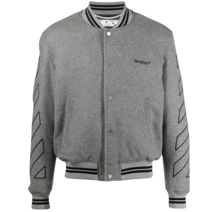 Off White Diag Outline Grey Varsity Jacket