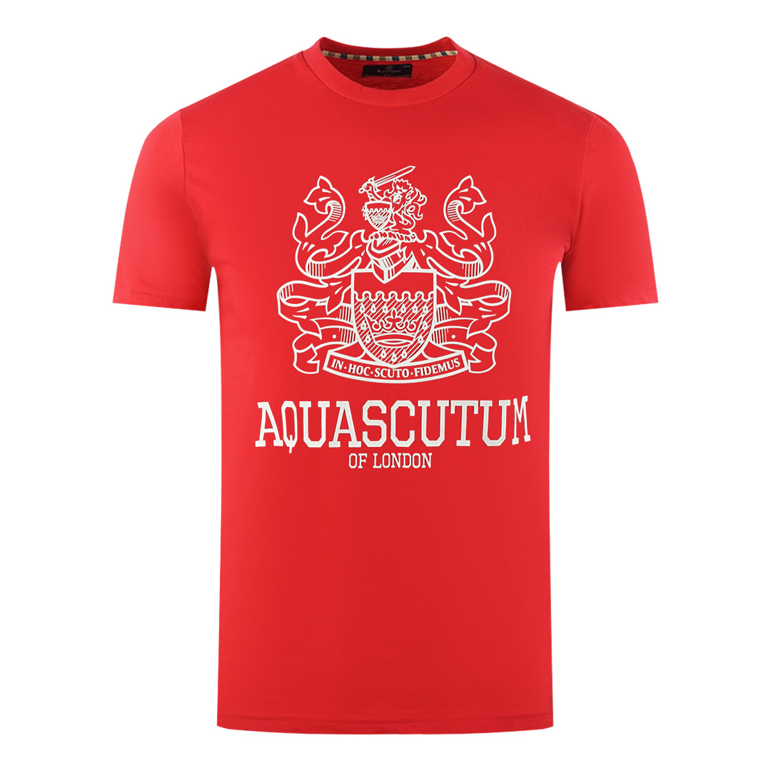 Aquascutum Large Bold London Aldis Brand Logo Red T Shirt - Style Centre Wholesale