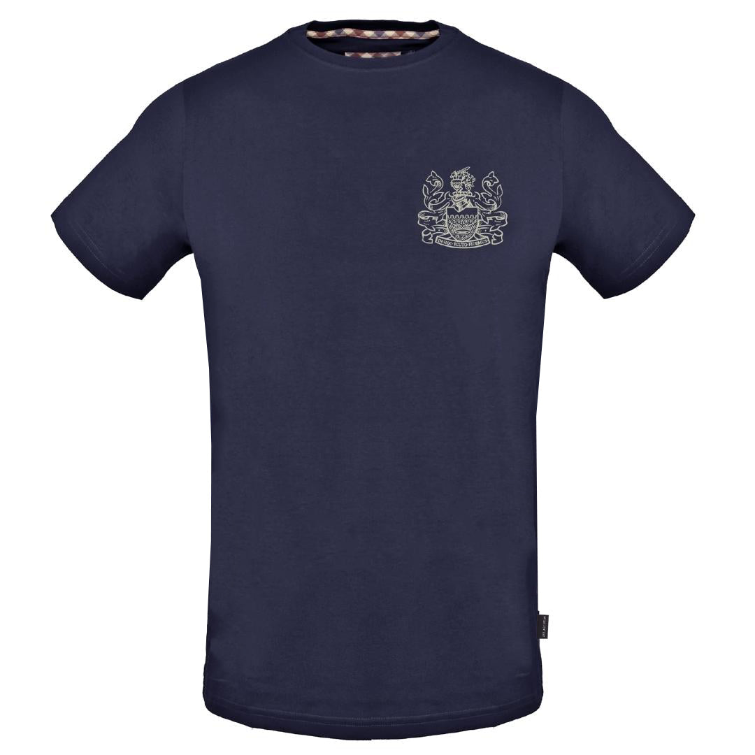 Aquascutum Stitched Aldis Logo Navy Blue T Shirt - Style Centre Wholesale